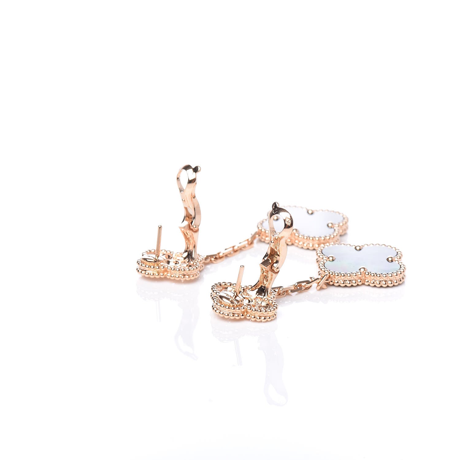 Van Cleef & Arpels 18K Rose Gold Diamond Grey Mother of Pearl Magic Alhambra 2 Motifs Earrings 3 of 6