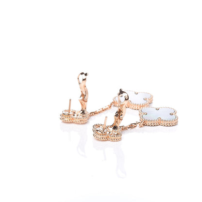 Van Cleef & Arpels 18K Rose Gold Diamond Grey Mother of Pearl Magic Alhambra 2 Motifs Earrings 3 of 6