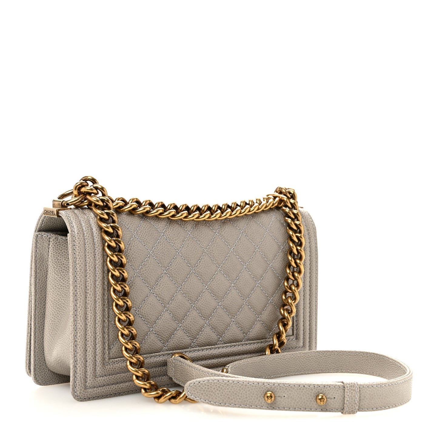 Caviar Quilted Medium Boy Flap Grey