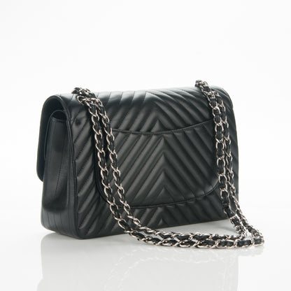 Chanel Caviar Chevron Quilted Jumbo Double Flap Black 3 of 7