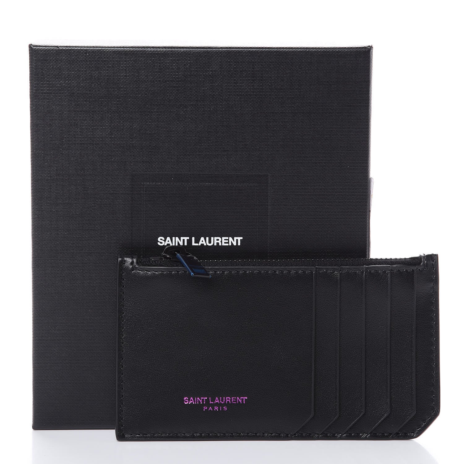 Saint Laurent Calfskin 5 Fragments Zip Pouch Card Holder Black 7 of 7