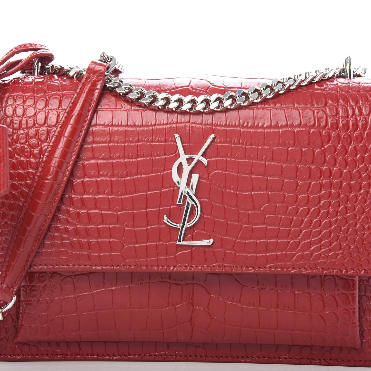 Calfskin Crocodile Embossed Medium Monogram Sunset Rouge Eros