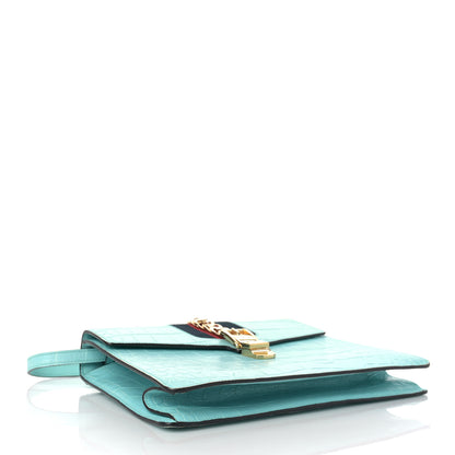 Gucci Alligator Medium Sylvie Top Handle Bag Blue 3 of 12