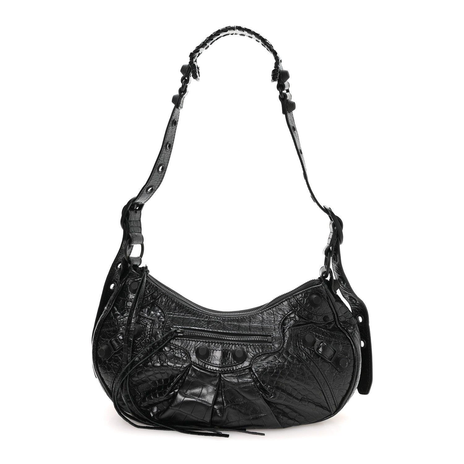 Balenciaga Extra Supple Calfskin Crocodile Embossed Monochrome Small Le Cagole Shoulder Bag Black 1 of 11
