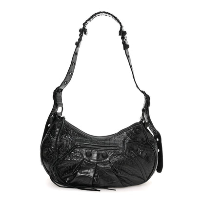 Balenciaga Extra Supple Calfskin Crocodile Embossed Monochrome Small Le Cagole Shoulder Bag Black 1 of 11