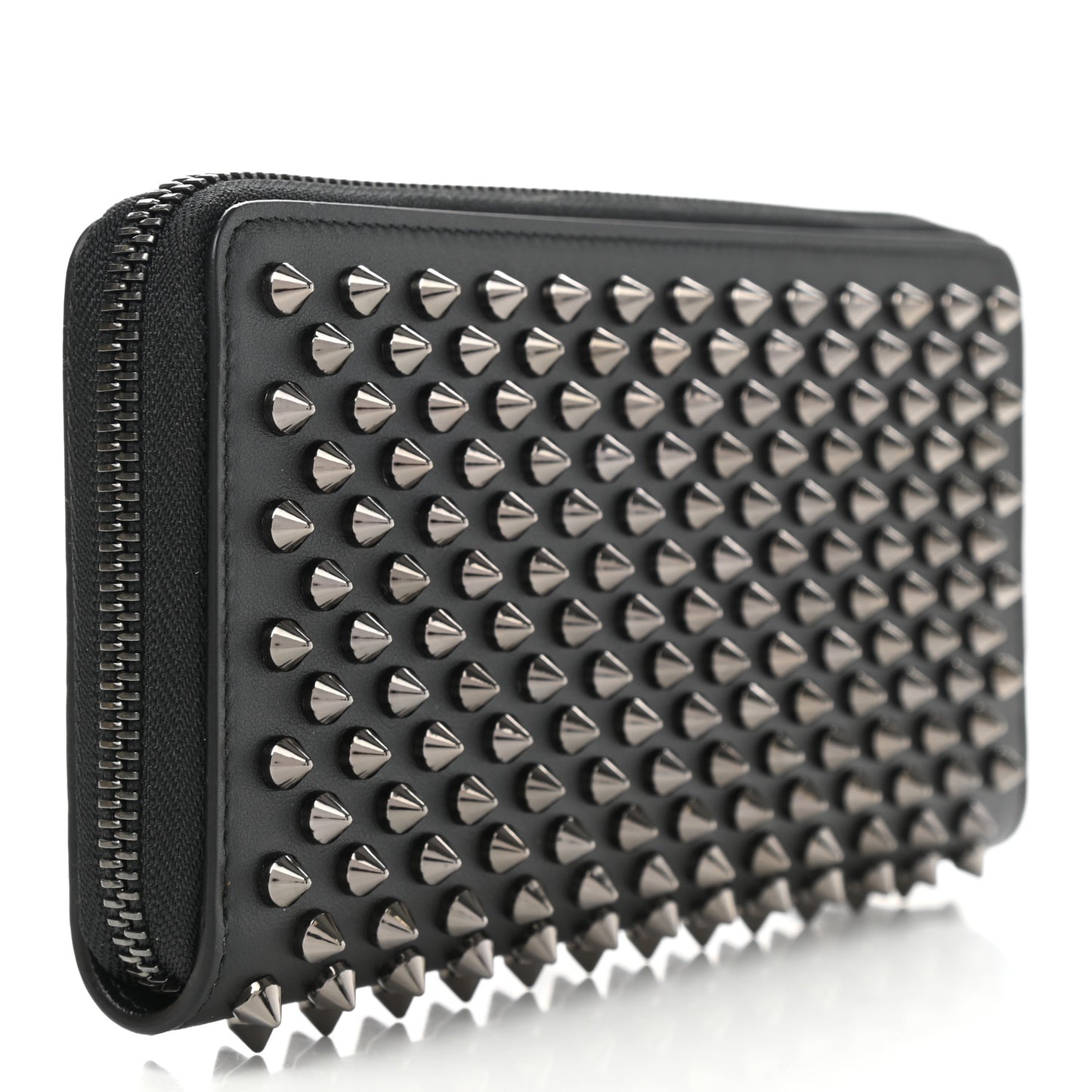Calfskin Panettone Spiked Zip Around Wallet Black
