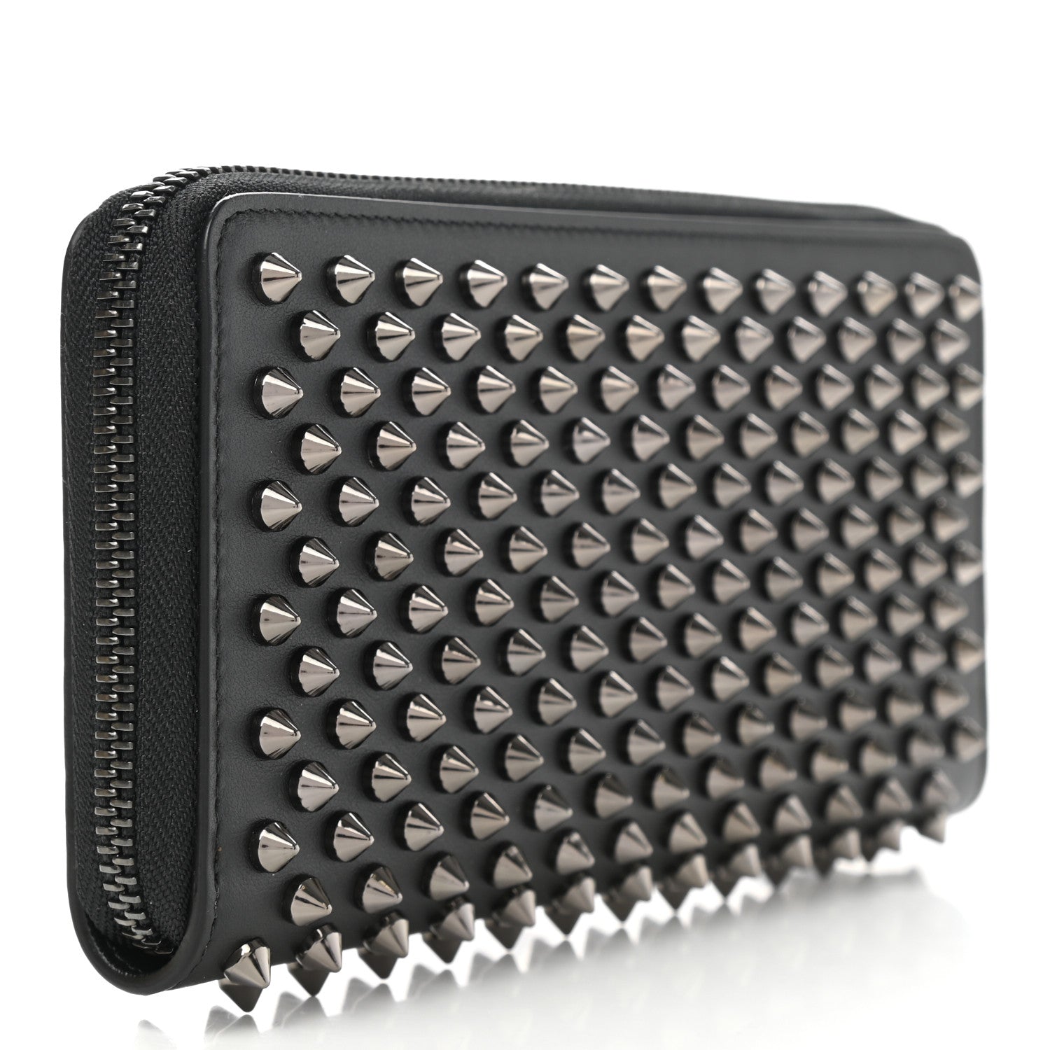 Christian Louboutin Calfskin Panettone Spiked Zip Around Wallet Black 3 of 7