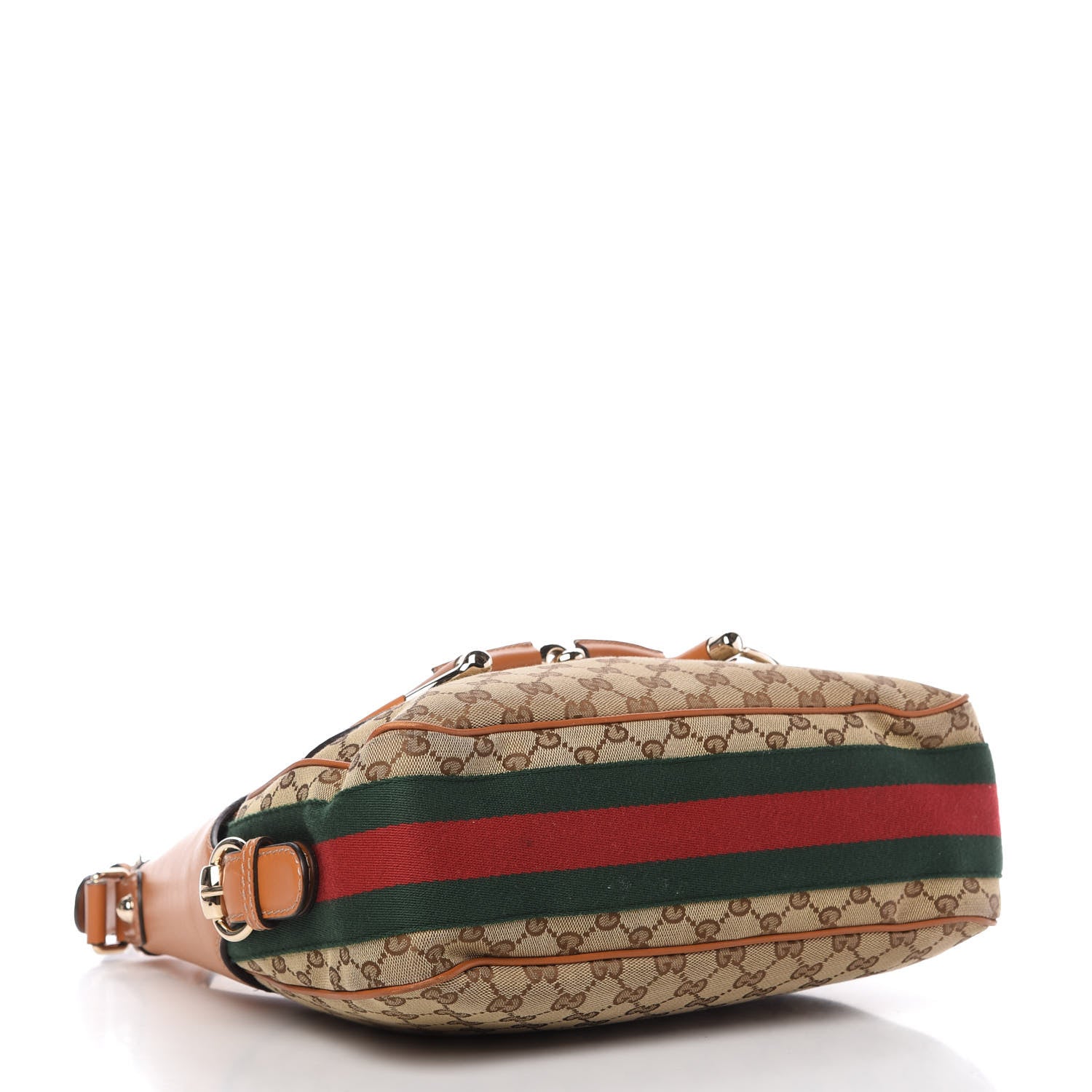 Gucci Monogram Large Horsebit Web Hobo Tan 4 of 10