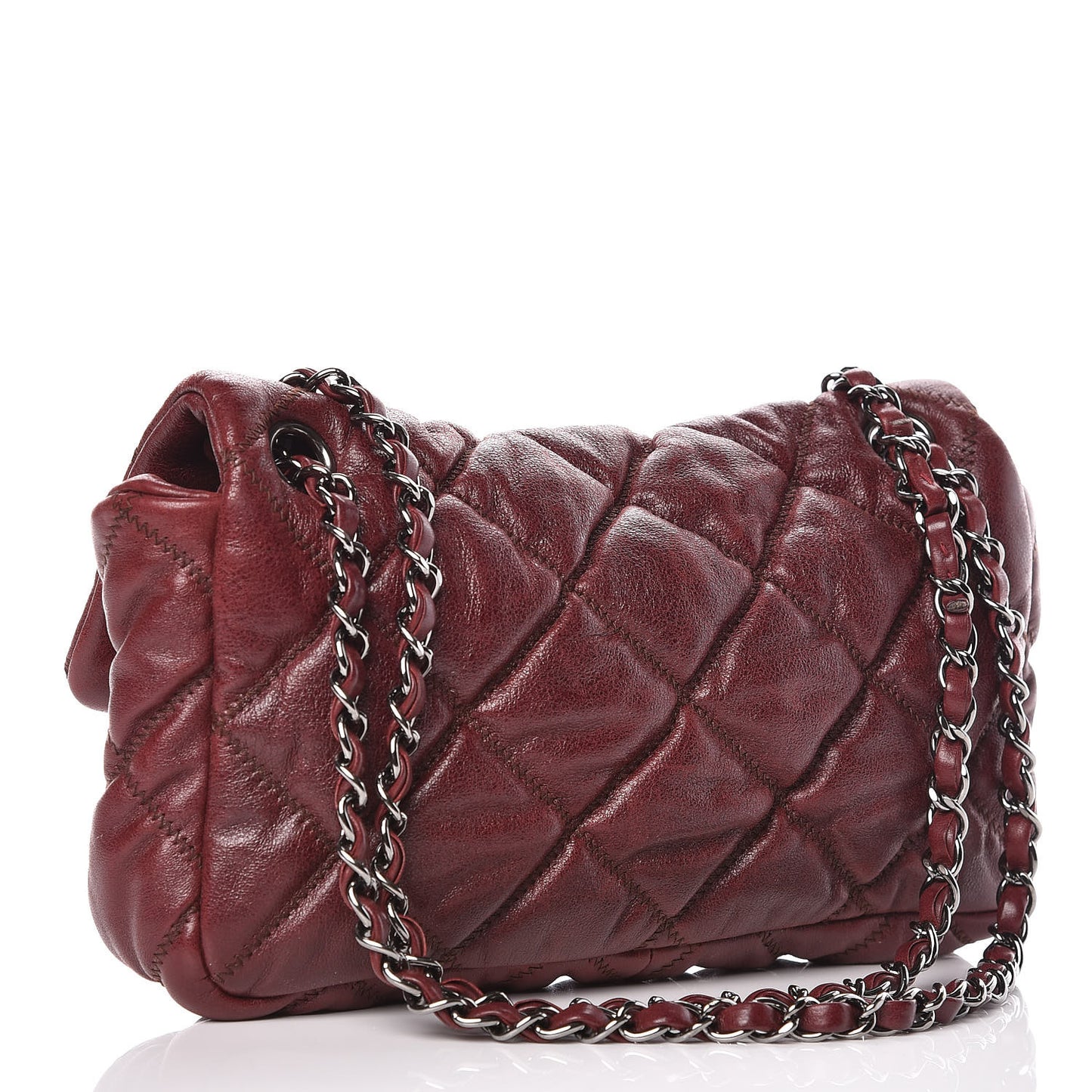 Calfskin Small Bubble Quilt Flap Burgundy