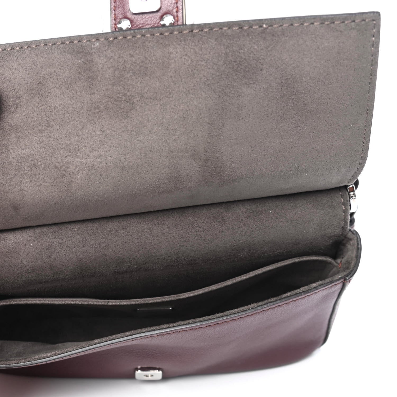 Fendi Vitello Dolce Flowerland Bi-Color Studded Micro Double Baguette Bordeaux White Ice 4 of 4