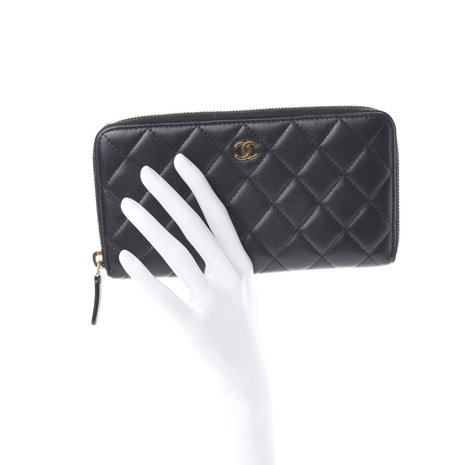 Chanel Lambskin Quilted Large Gusset Zip Around Wallet Black 2 of 8
