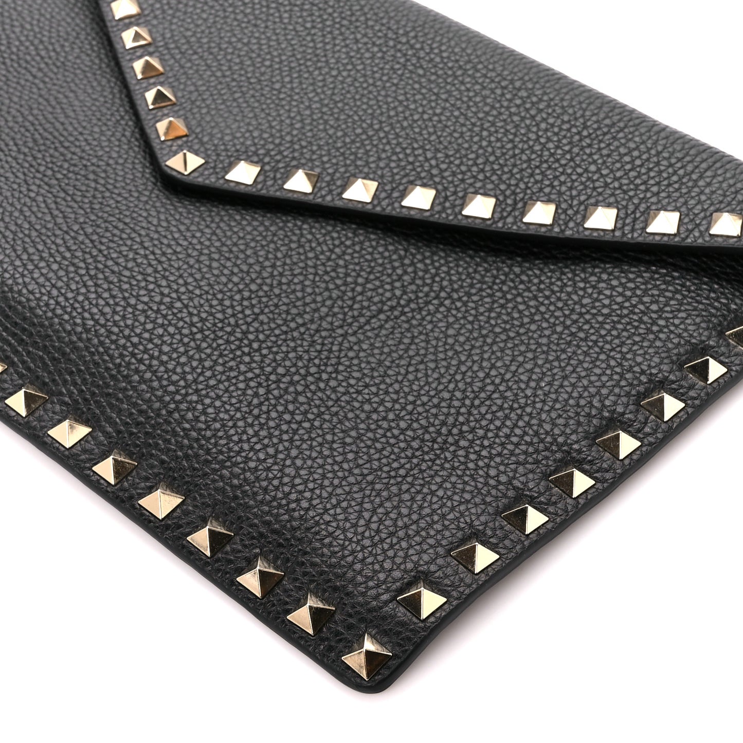 Pebbled Calfskin Large Rockstud Envelope Clutch Black