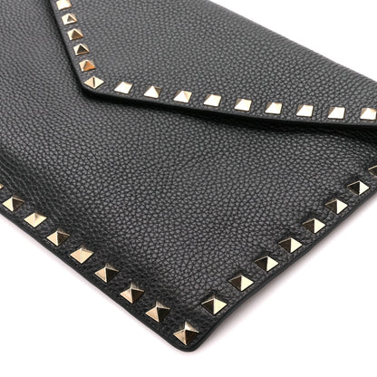 Valentino Garavani Pebbled Calfskin Large Rockstud Envelope Clutch Black 10 of 10