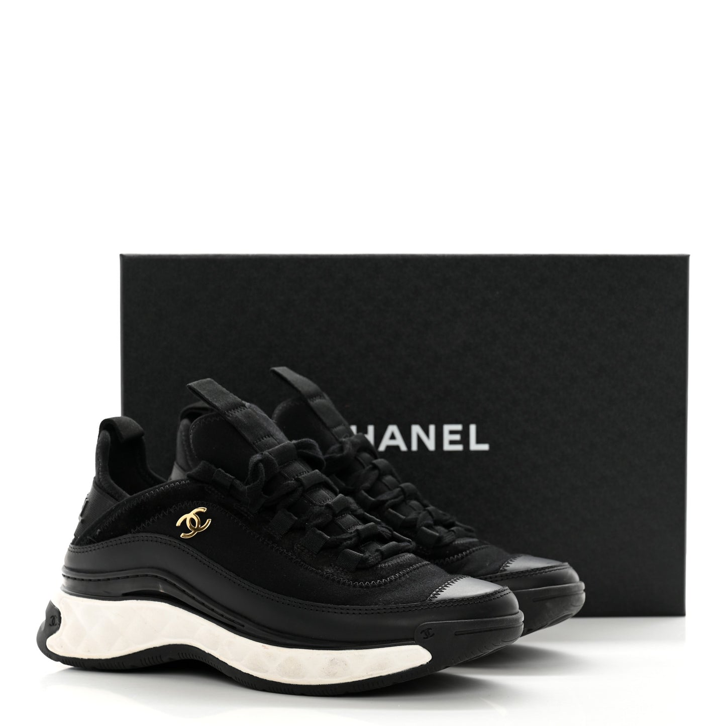 Velvet Calfskin Mixed Fibers CC Sneakers 37 Black