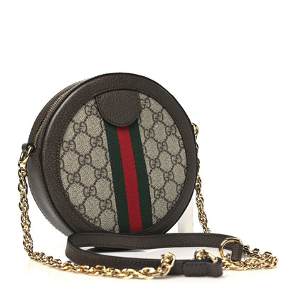 Gucci GG Supreme Monogram Web Mini Ophidia Round Shoulder Bag Brown 3 of 10