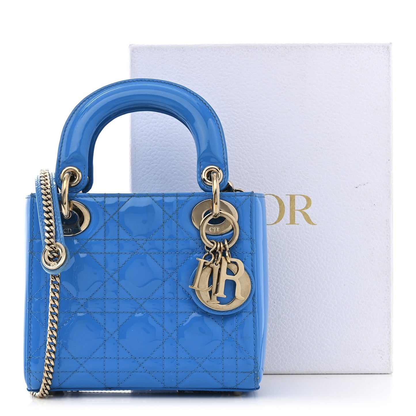 Patent Cannage Mini Lady Dior Blue