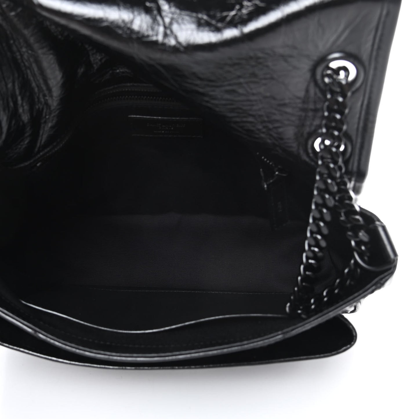 Crinkled Calfskin Matelasse Monogram Medium Niki Chain Satchel Black