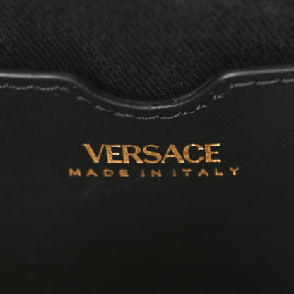 Versace Calfskin Cotton Floral Printed La Medusa Mini Book Tote Black Water Lily 6 of 8