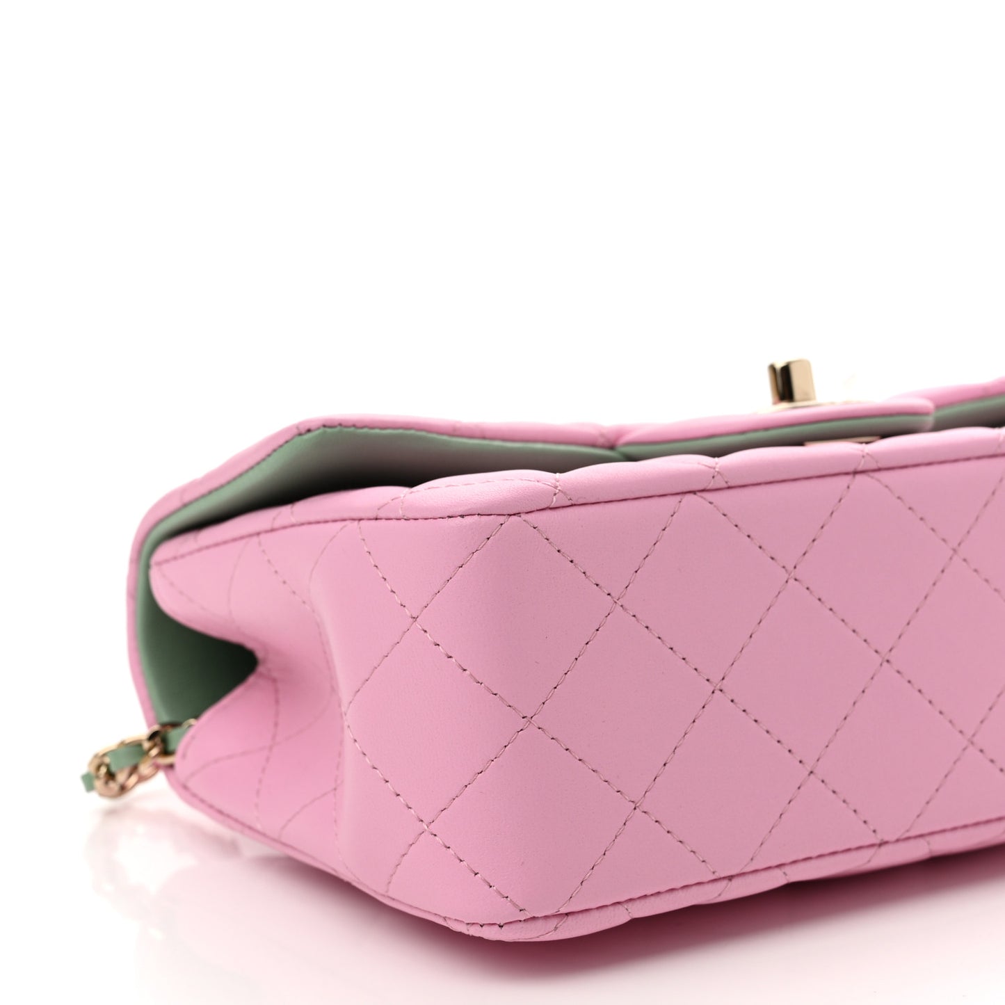 Lambskin Quilted Mini Top Handle Rectangular Flap Lilac Light Green