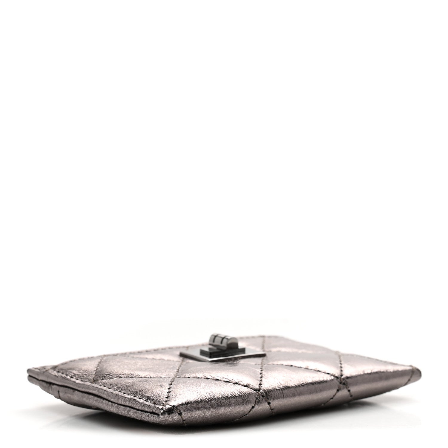 Chanel Metallic Aged Calfskin Quilted Reissue Card Holder Silver