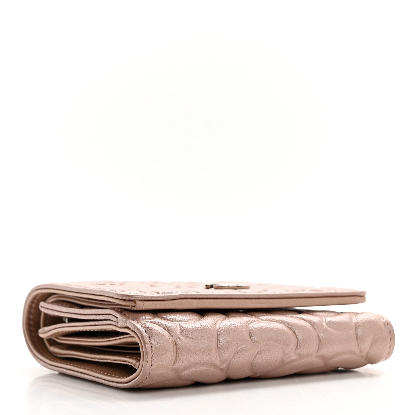 Goatskin Camellia Embossed Compact Wallet Pink