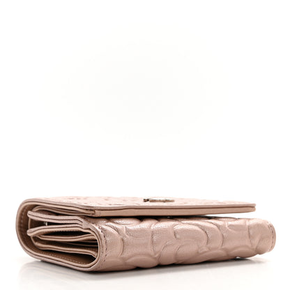Chanel Goatskin Camellia Embossed Compact Wallet Pink 4 of 13