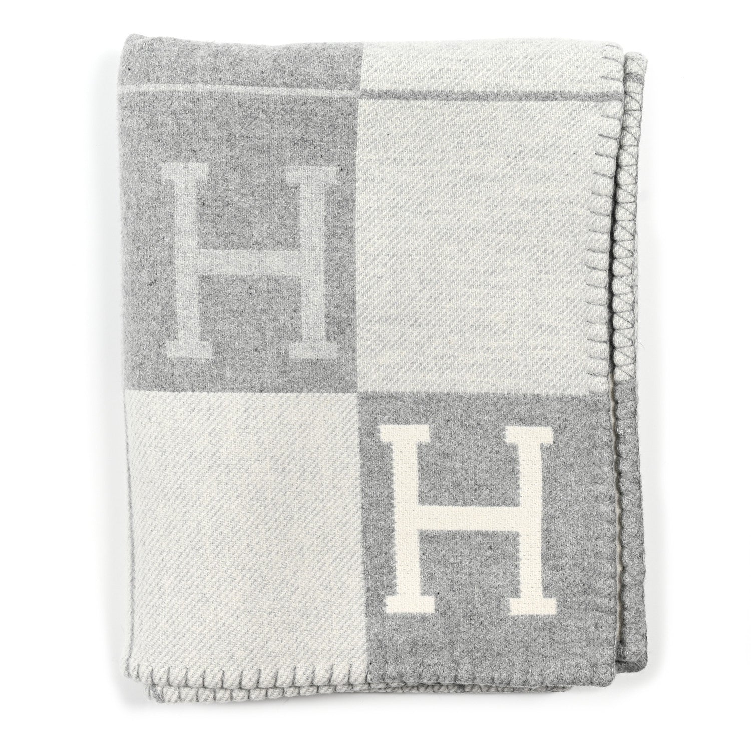 Hermes Wool Cashmere Avalon III Blanket Ecru Gris Clair 1 of 3