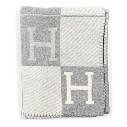 Hermes Wool Cashmere Avalon III Blanket Ecru Gris Clair 1 of 3