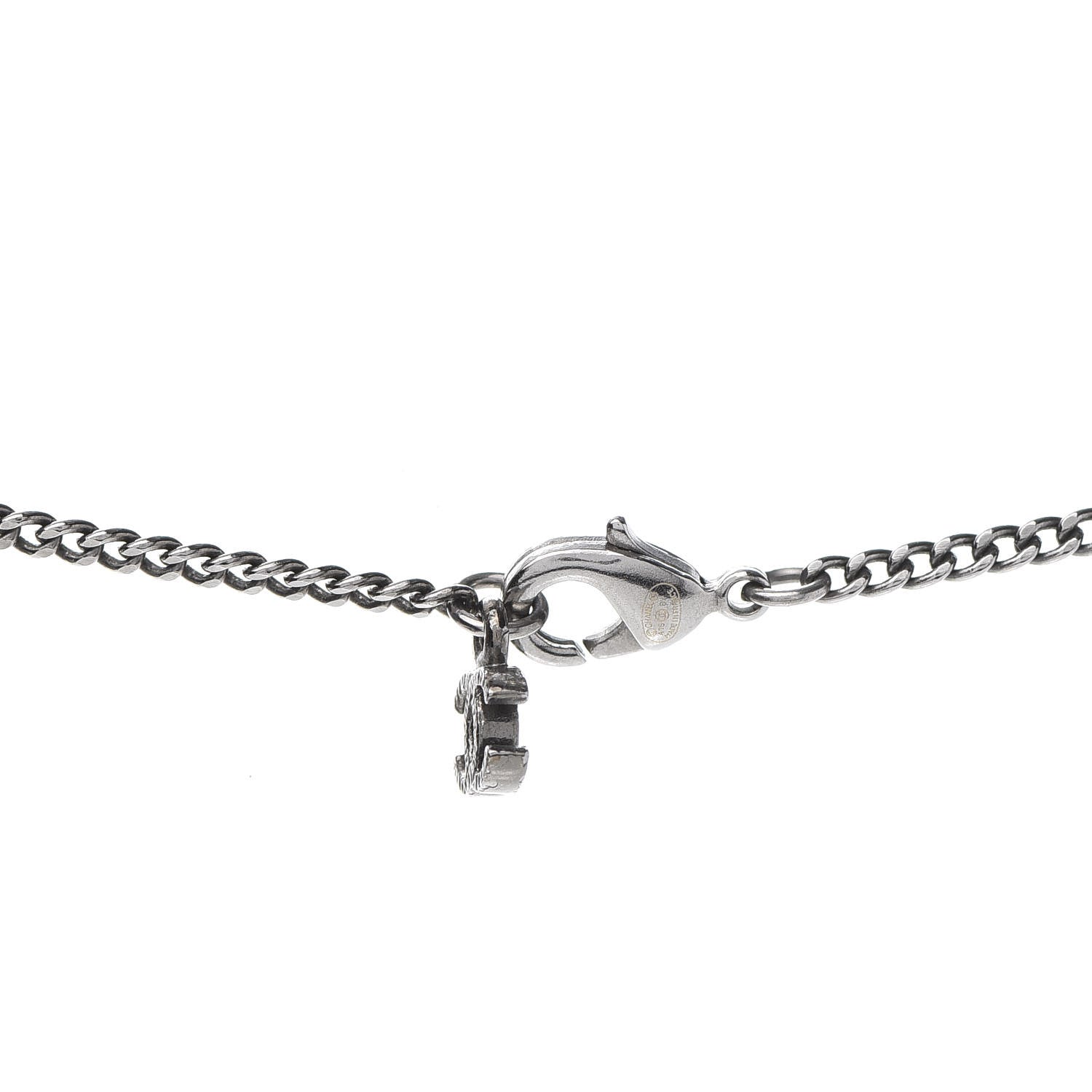 Chanel Ruthenium Enamel CC Necklace Silver 5 of 6