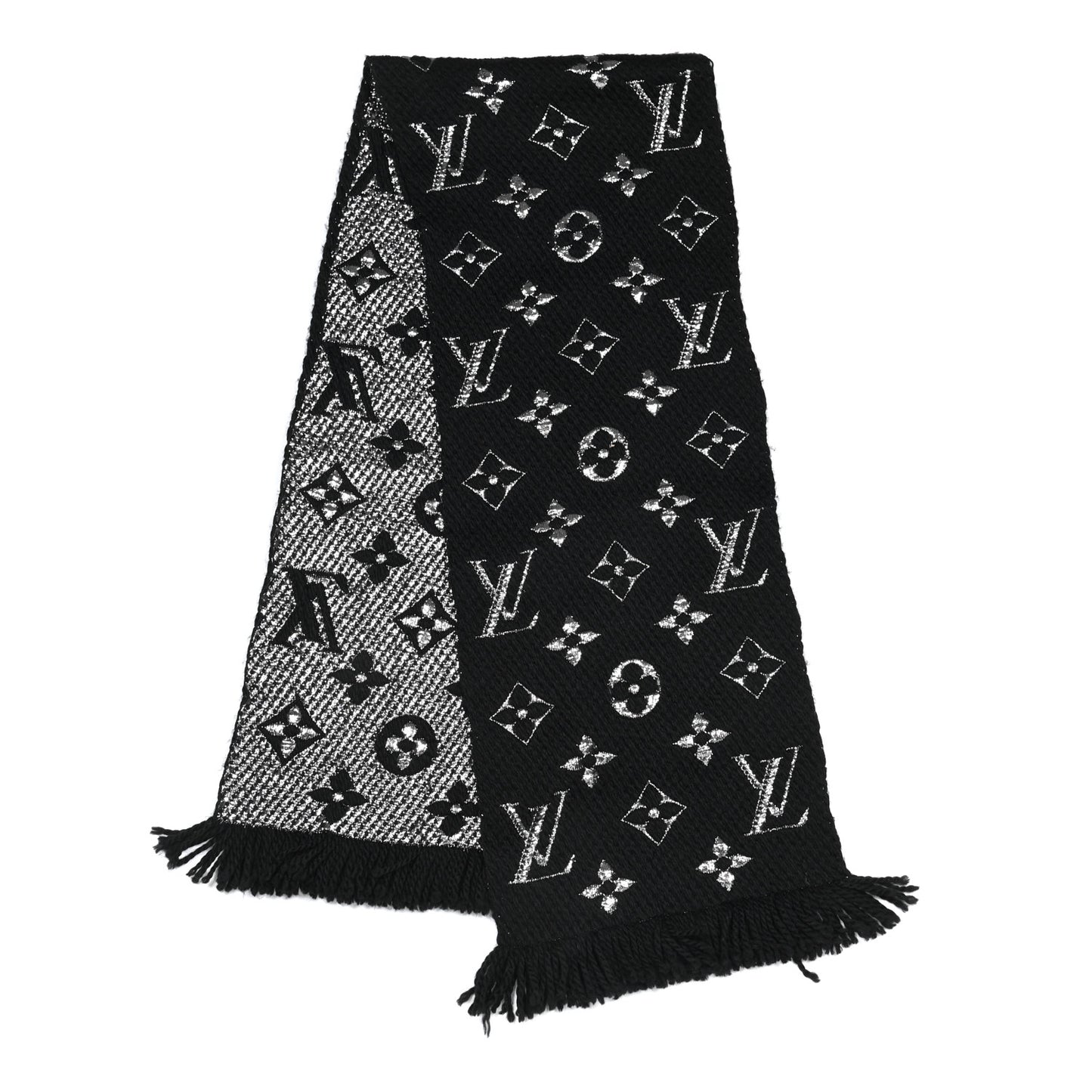Wool Silk Logomania Shine Scarf Black