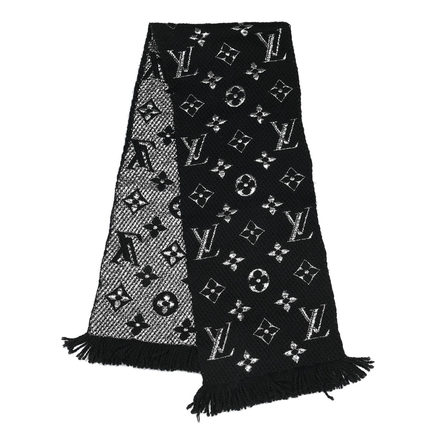 Louis Vuitton Wool Silk Logomania Shine Scarf Black 2 of 4