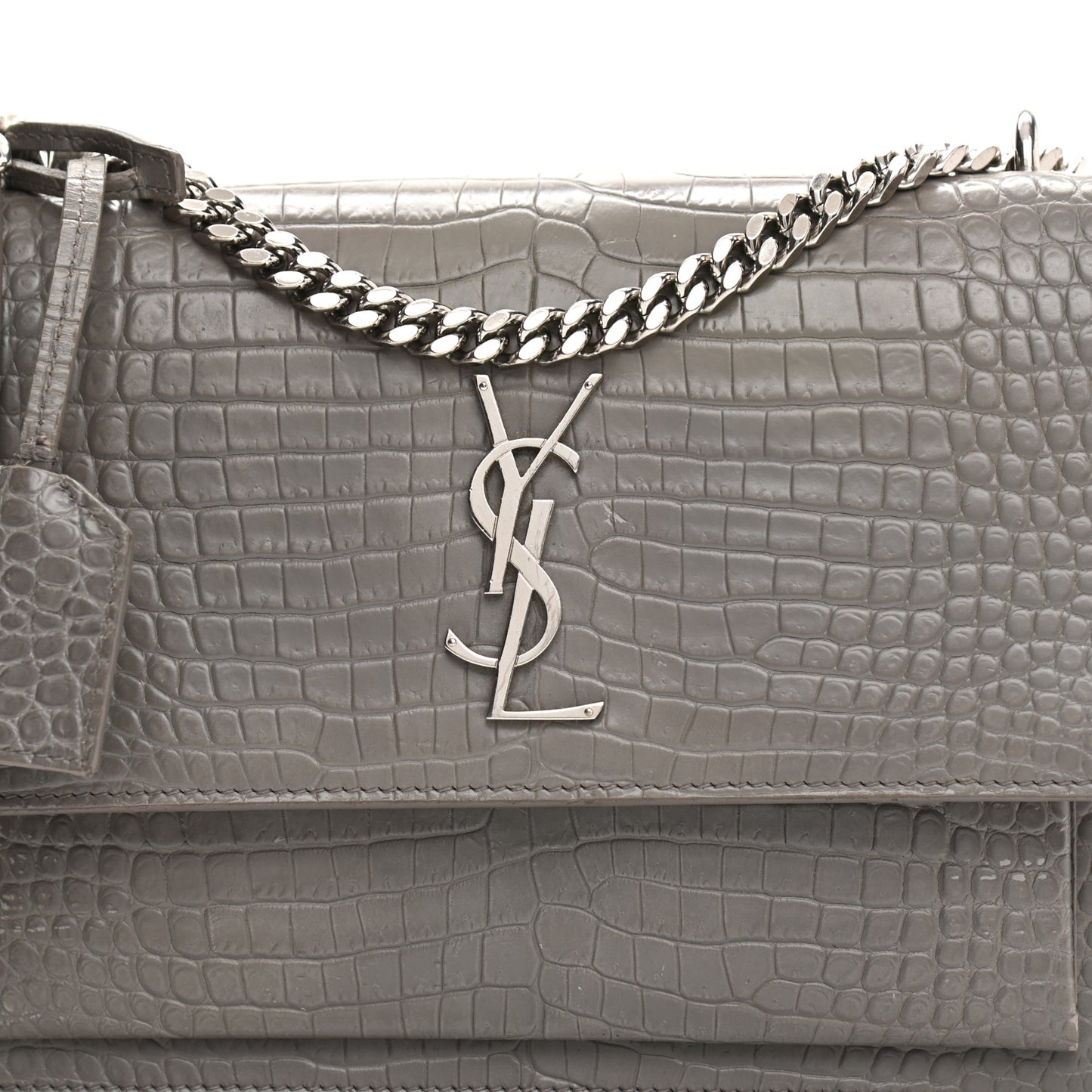 Calfskin Crocodile Embossed Medium Monogram Sunset Fog