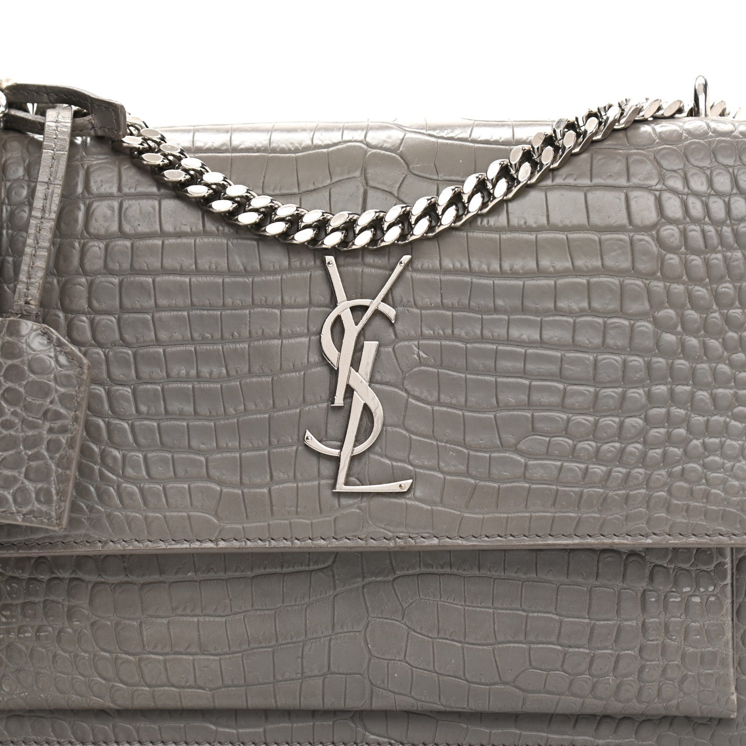 Saint Laurent Calfskin Crocodile Embossed Medium Monogram Sunset Fog 8 of 13