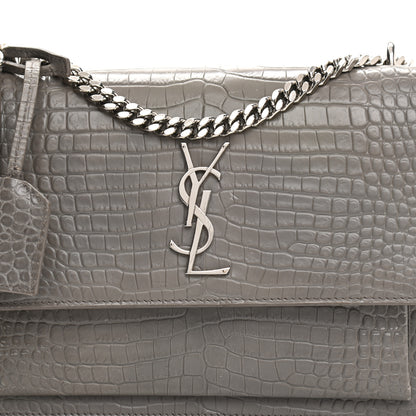 Saint Laurent Calfskin Crocodile Embossed Medium Monogram Sunset Fog 8 of 13