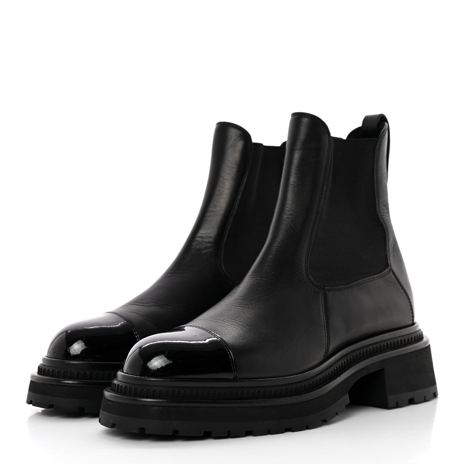 Chanel Crumpled Calfskin Patent Cap Toe Short Boots 37 Black 3 of 12