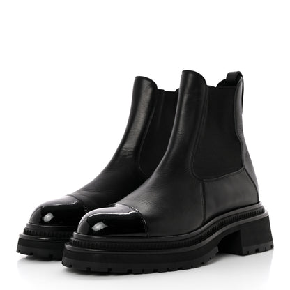 Chanel Crumpled Calfskin Patent Cap Toe Short Boots 37 Black 3 of 12