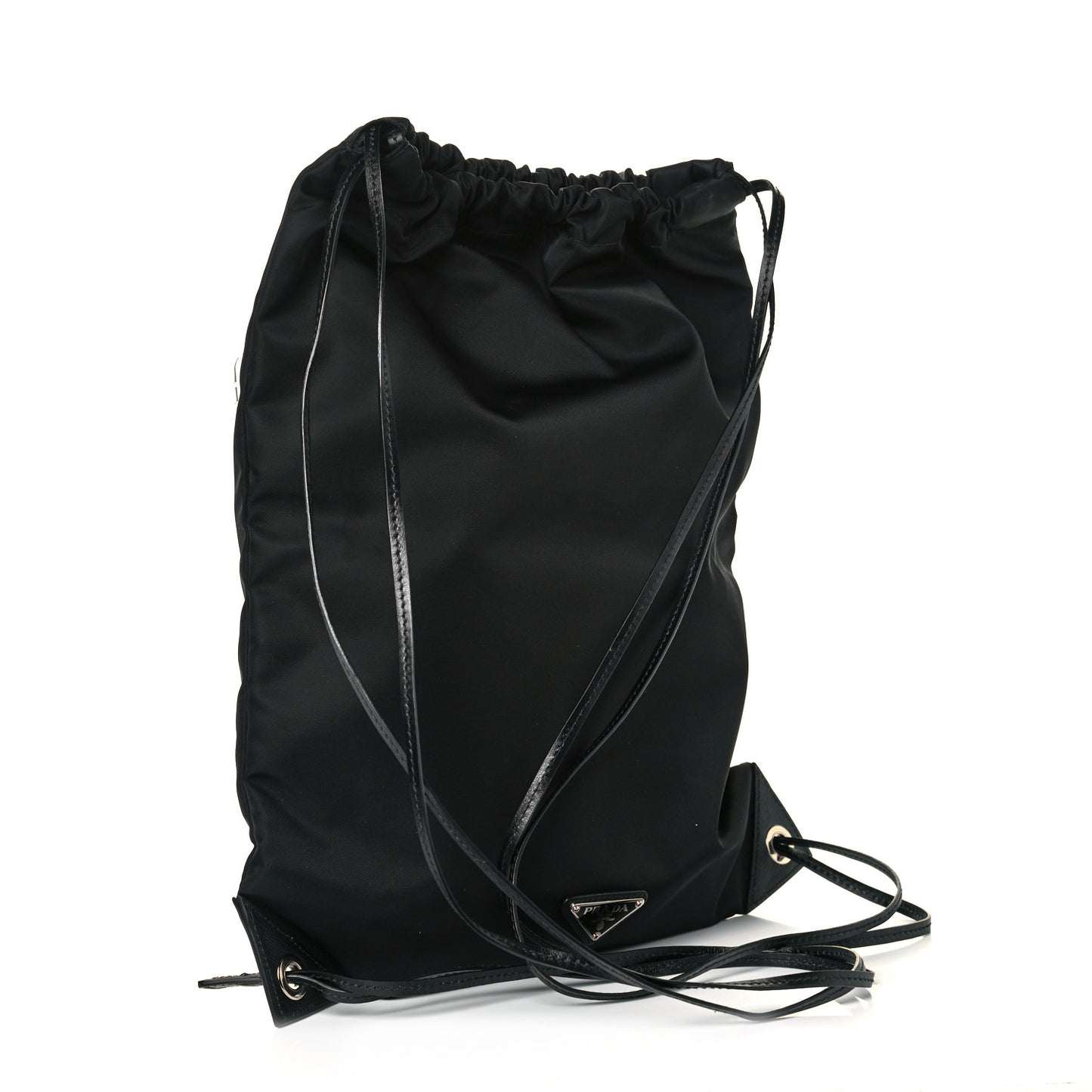 Tessuto Nylon Bird Pocket Motif Drawstring Backpack Black