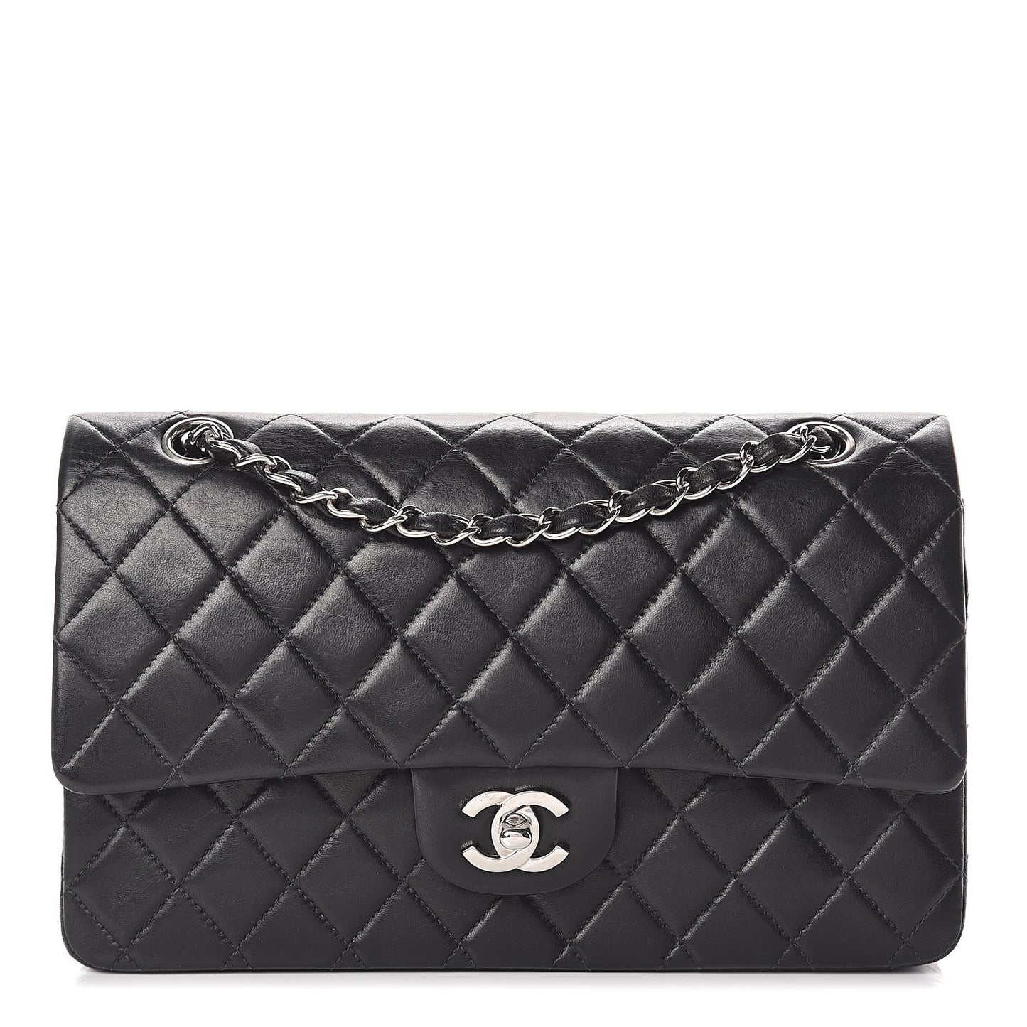 Lambskin Quilted Medium Double Flap Black