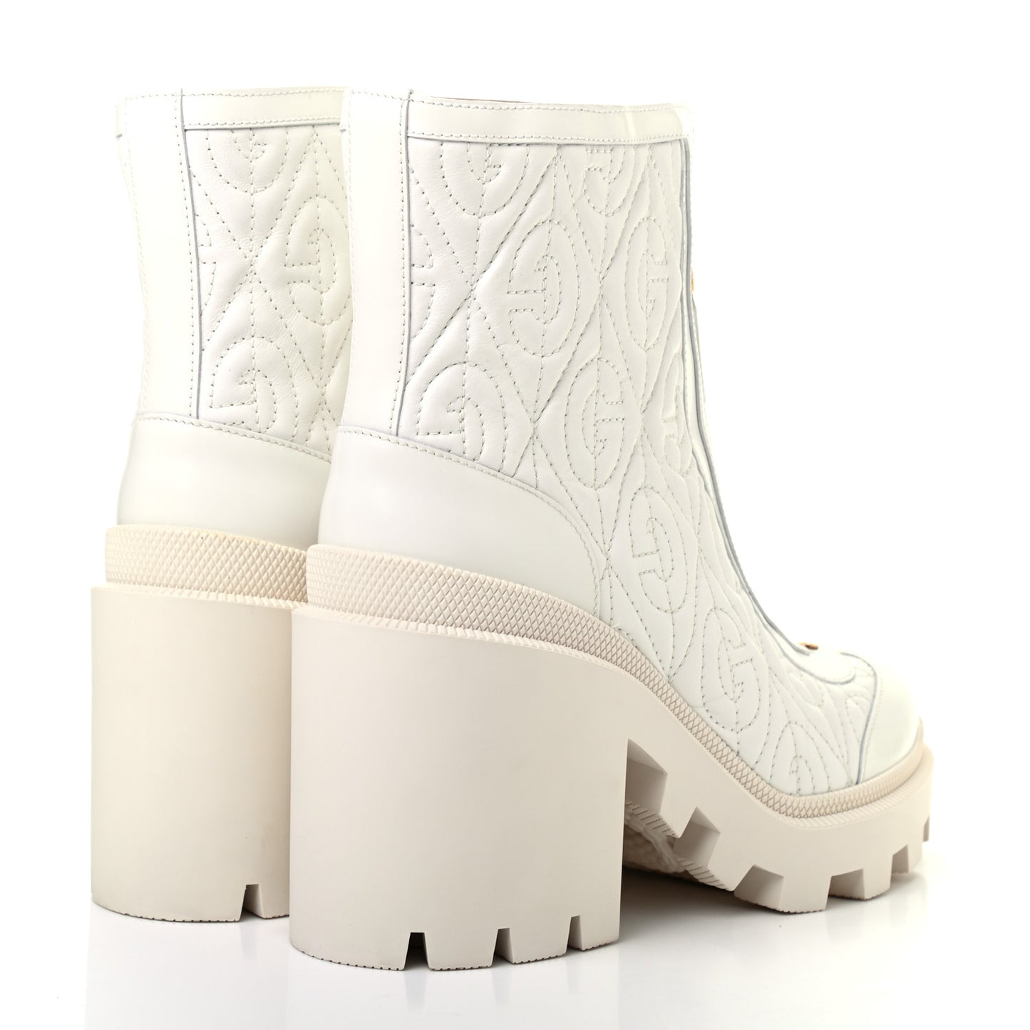 Calfskin Nappa Rhombus Quilted Trip Ankle Boots 37.5 Great White