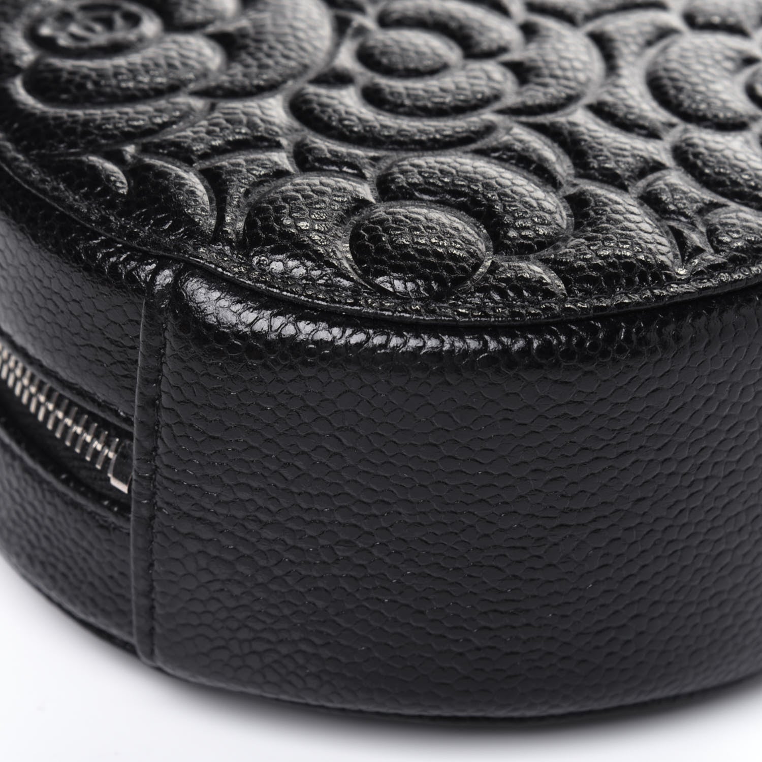 Chanel Caviar Camellia Embossed Round Clutch With Chain Black 10 of 13