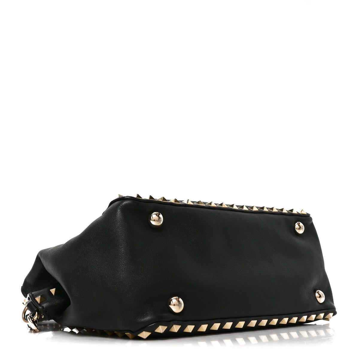 Vitello Small Rockstud Double Handle Tote Black