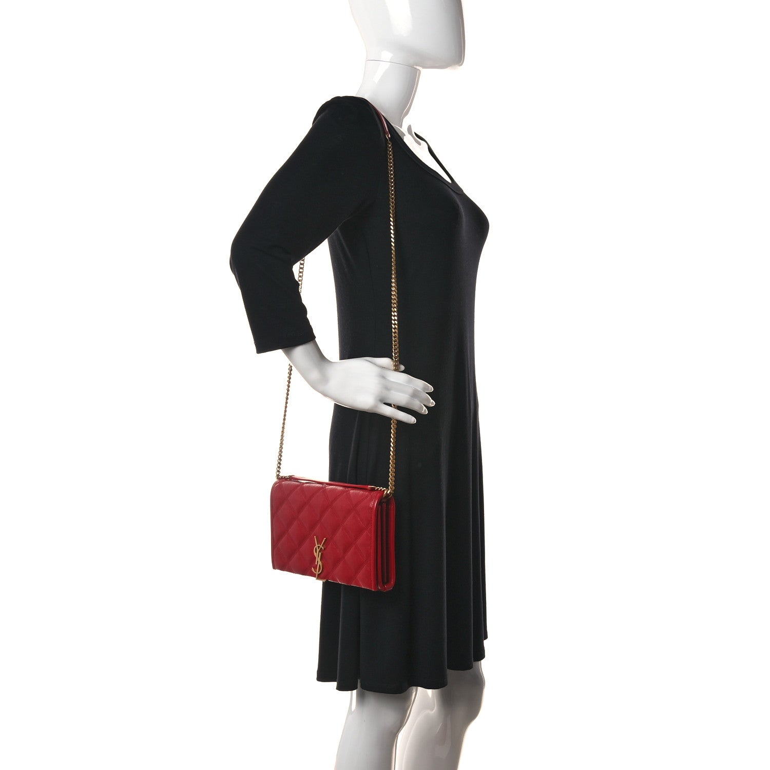 Saint Laurent Lambskin Diamond Quilted Becky Chain Wallet Rouge Eros 2 of 11