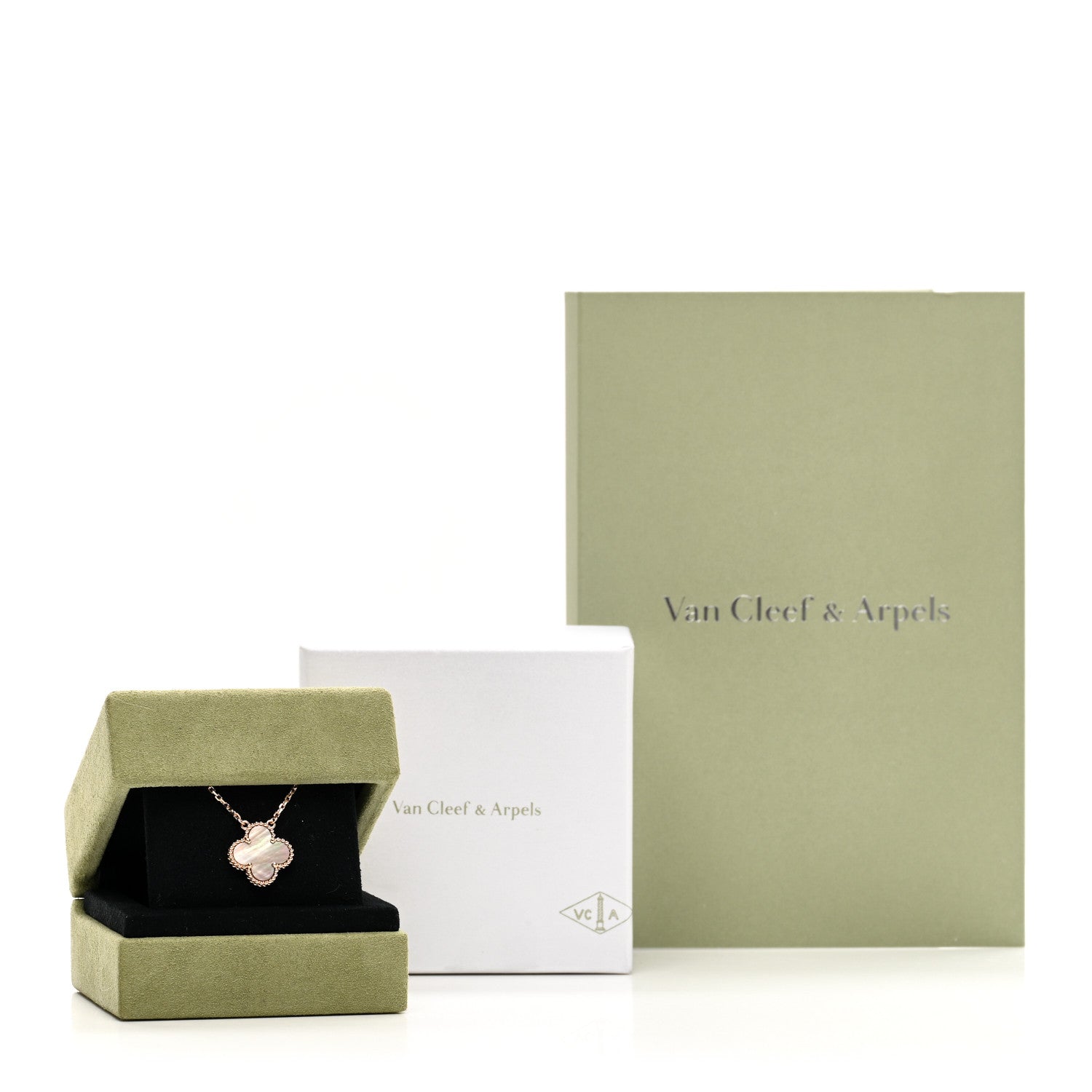 Van Cleef & Arpels 18K Rose Gold Gray Mother of Pearl Vintage Alhambra Pendant Necklace 5 of 5