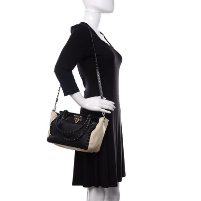 Valentino Garavani Vitello Monochrome Small Rockstud Tote Black Light Ivory 2 of 10