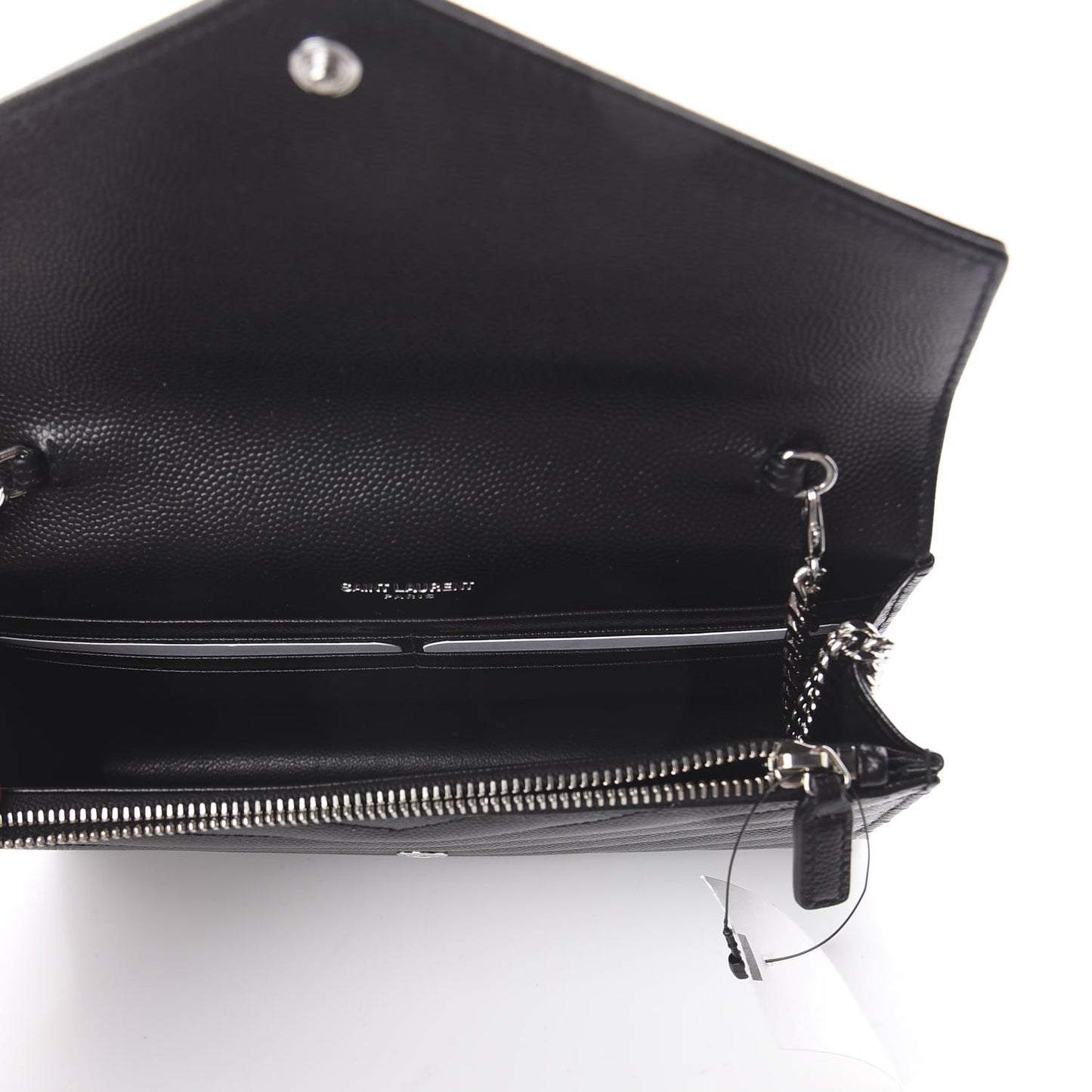Grain De Poudre Matelasse Chevron Monogram Envelope Chain Wallet Black