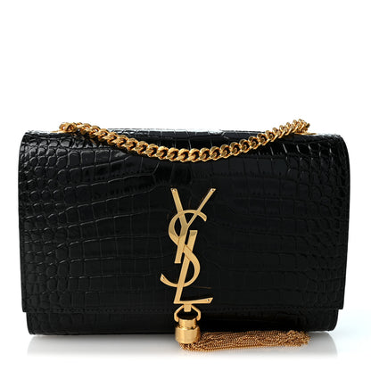 Saint Laurent Calfskin Crocodile Embossed Small Classic Monogram Kate Tassel Satchel Black 1 of 10