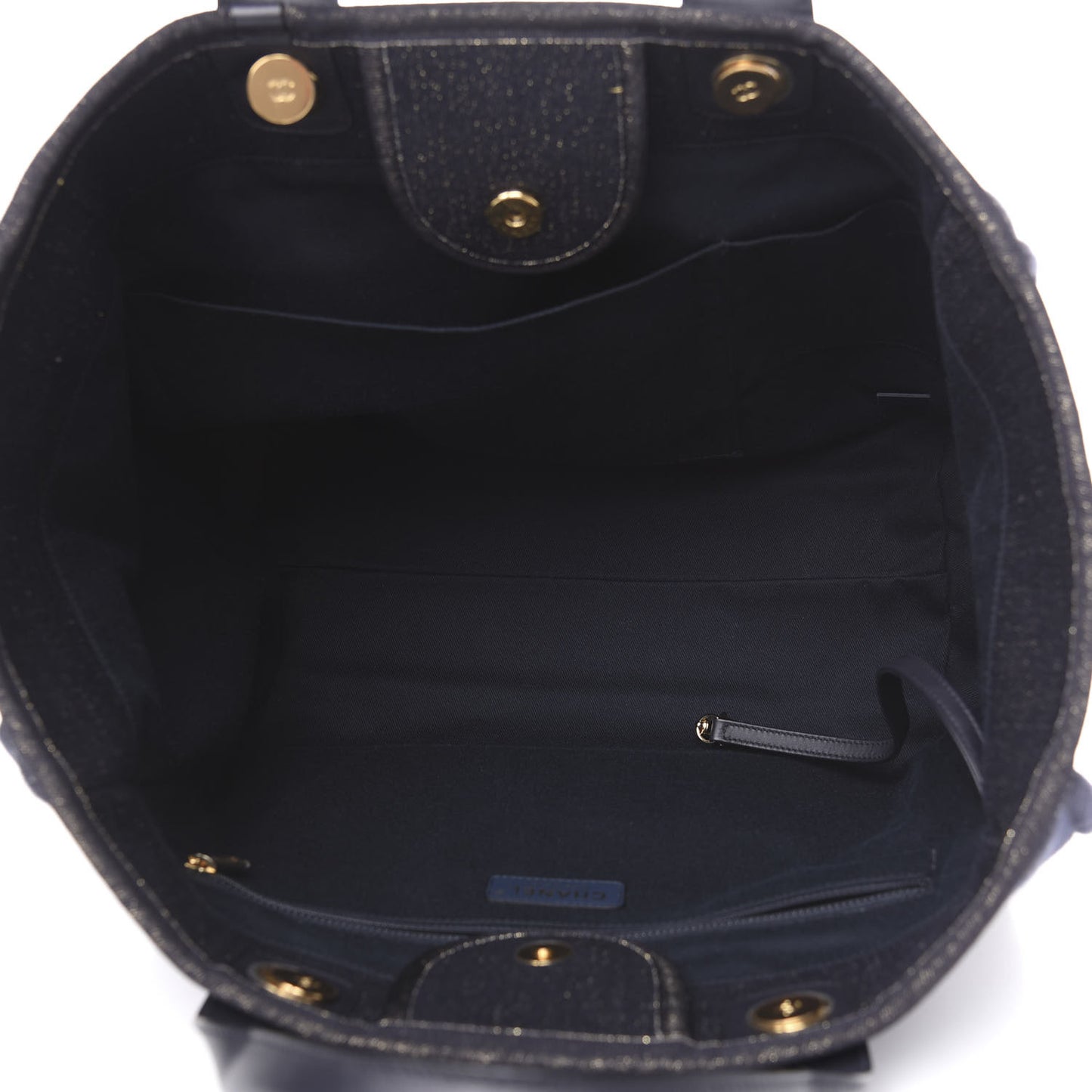 Lurex Canvas Medium Deauville Tote Navy Blue Gold