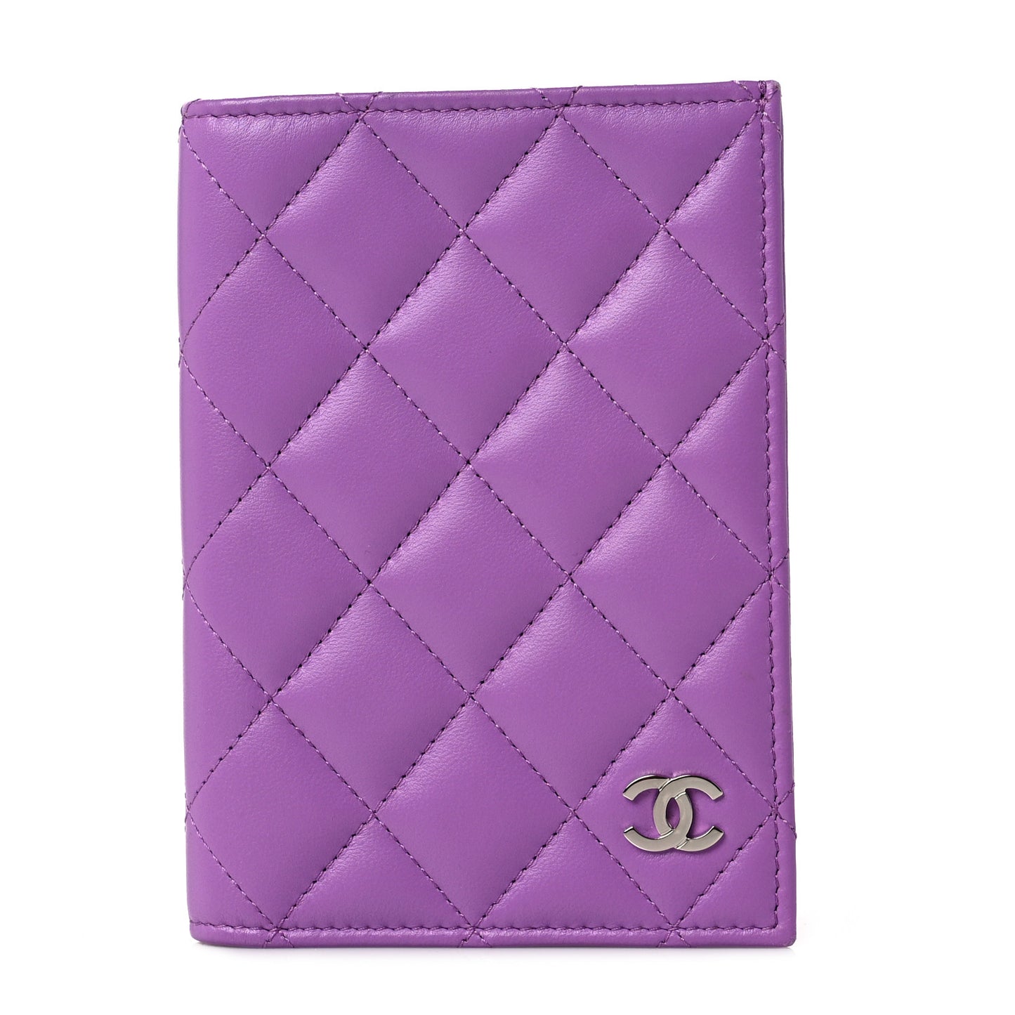 Lambskin Quilted Passport Holder Purple