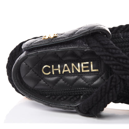 Chanel Cord Lambskin Quilted Logo Sandals 36 Black 7 of 9