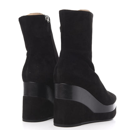 Hermes Suede Goatskin Womens Wedge Boot 39 Black 4 of 10